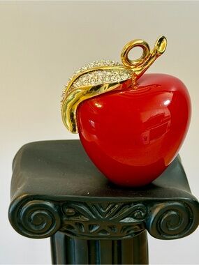 Vintage KJL Kenneth Jay Lane Red Apple Crystal Pendant 1990s